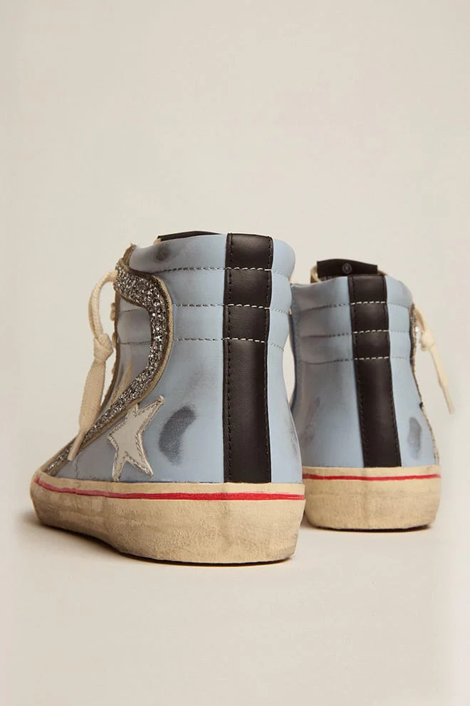 Women | Slide Powder Blue Leather with Dove Gray Suede Tongue | Powder Blue x Taupe x White x Silver - Image 9