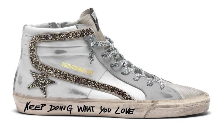 Women | Slide Sneakers Leather with Glitter Star & Suede Tongue | White x Ice x Black Pink x Grey x Silver