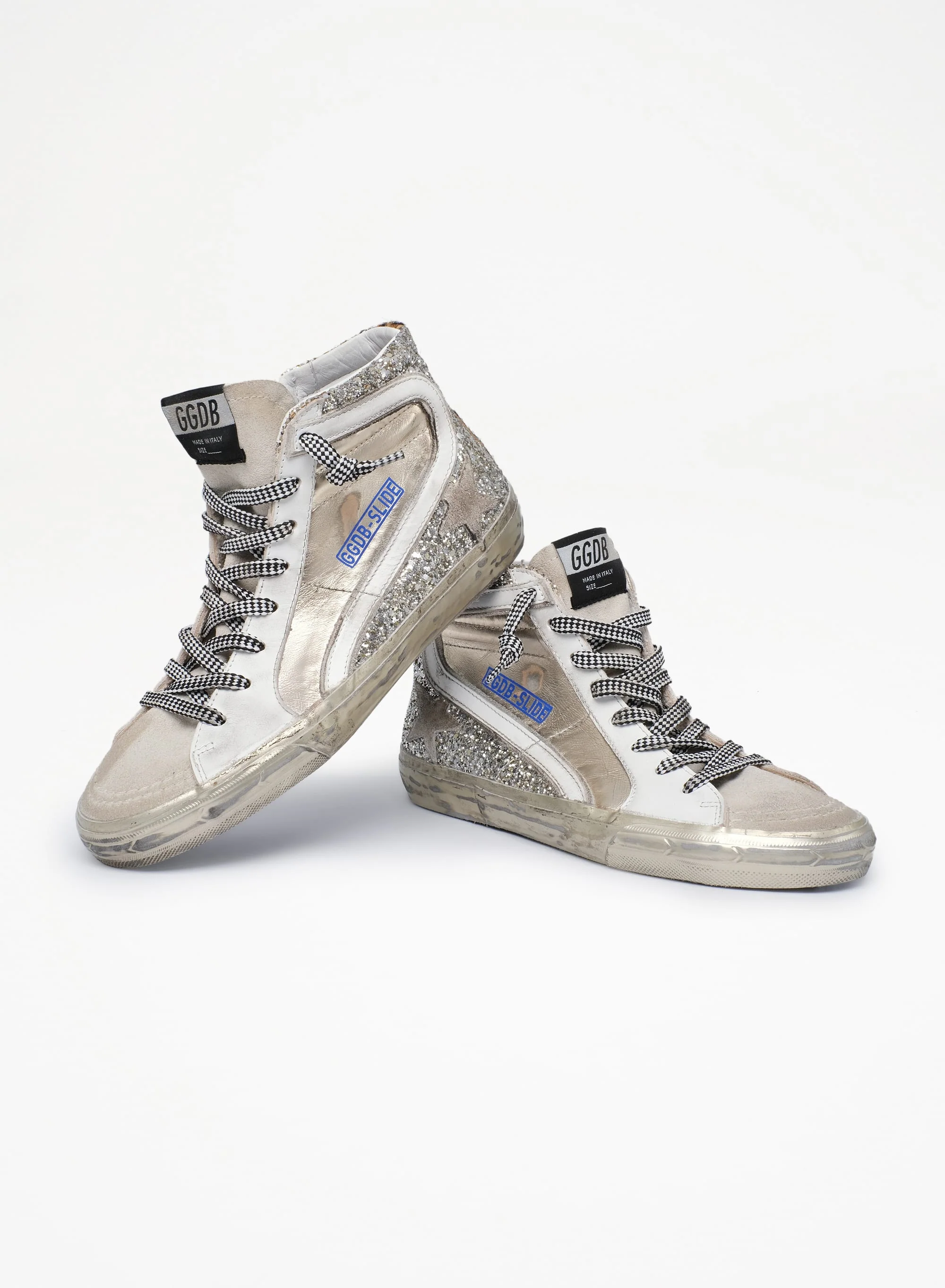 Women | Slide Sneakers Silver Glitter & Bronze Leather with White Leather Flash & Suede Star | Gold x Ice x White x Beige Brown Leo - Image 5