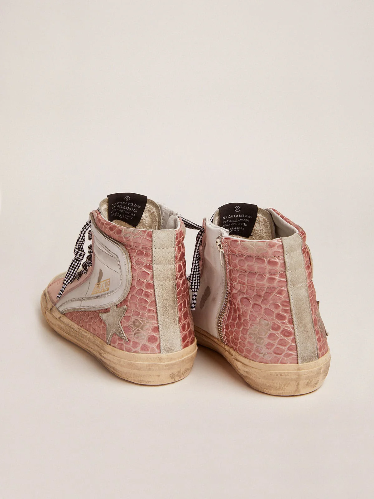 Women | Slide Sneakers with White Leather & Pink Crocodile-Print Leather Upper | White x Ice x Pink - Image 8