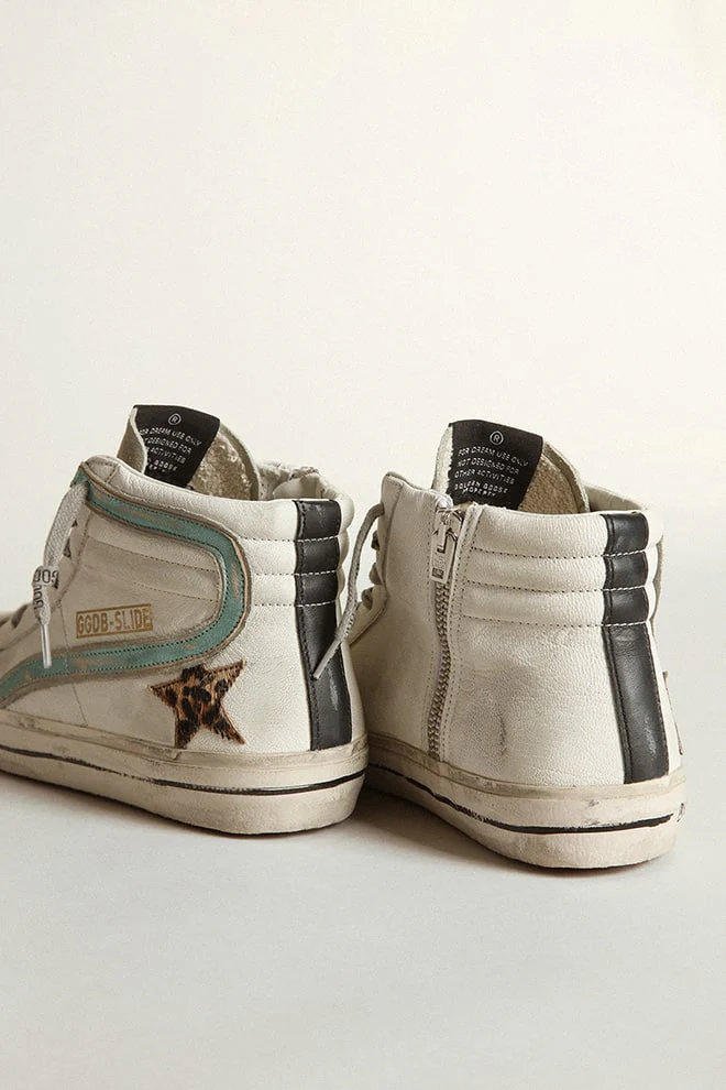Women | Slide White Leather with Leo Star | White x Ice x Beige Brown Leo x Black x Mint - Image 2