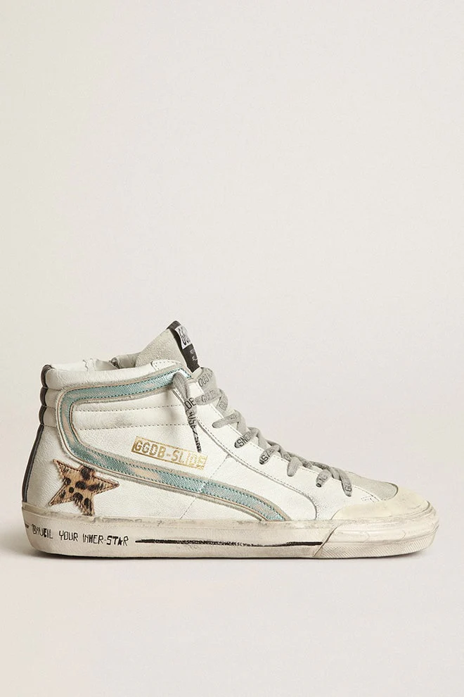 Women | Slide White Leather with Leo Star | White x Ice x Beige Brown Leo x Black x Mint - Image 3