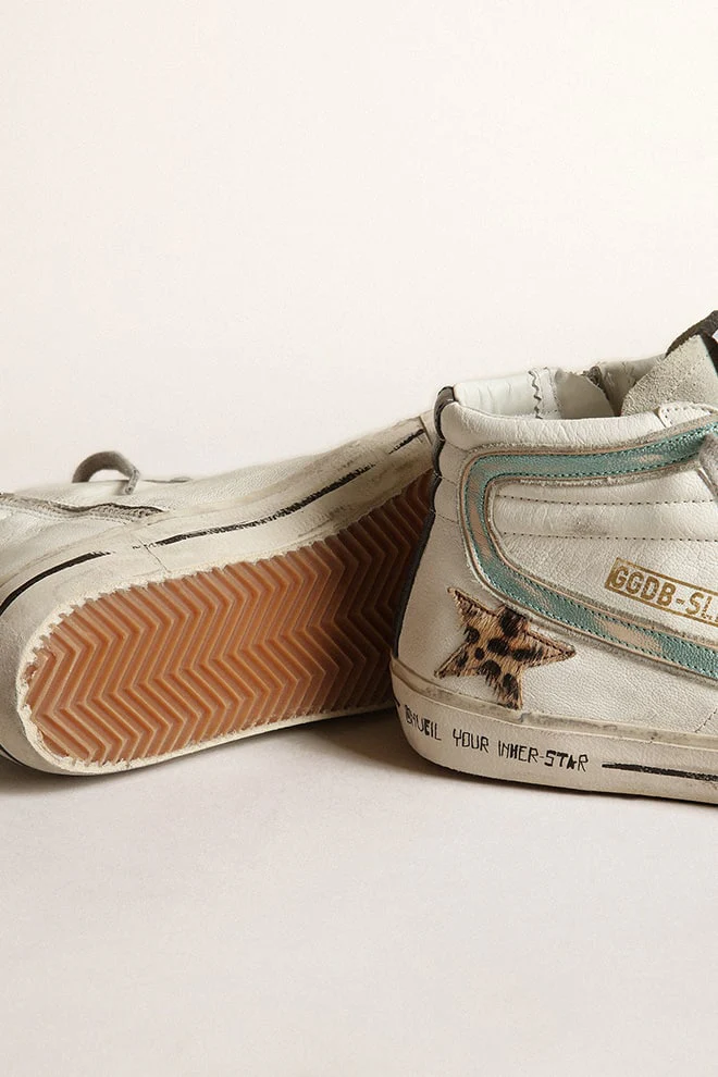 Women | Slide White Leather with Leo Star | White x Ice x Beige Brown Leo x Black x Mint - Image 8