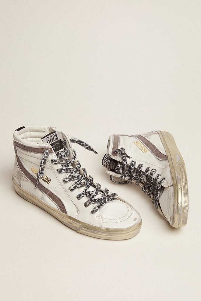 Women | Slide with Star White Suede & Leather Flash | White x Black x Taupe