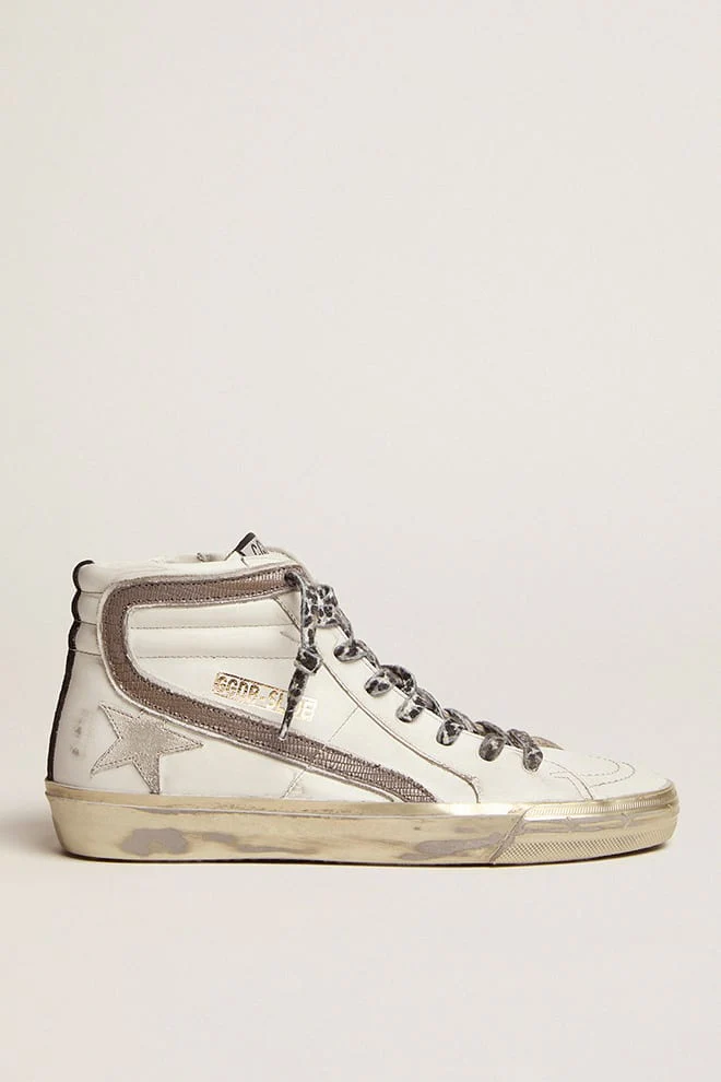 Women | Slide with Star White Suede & Leather Flash | White x Black x Taupe - Image 10