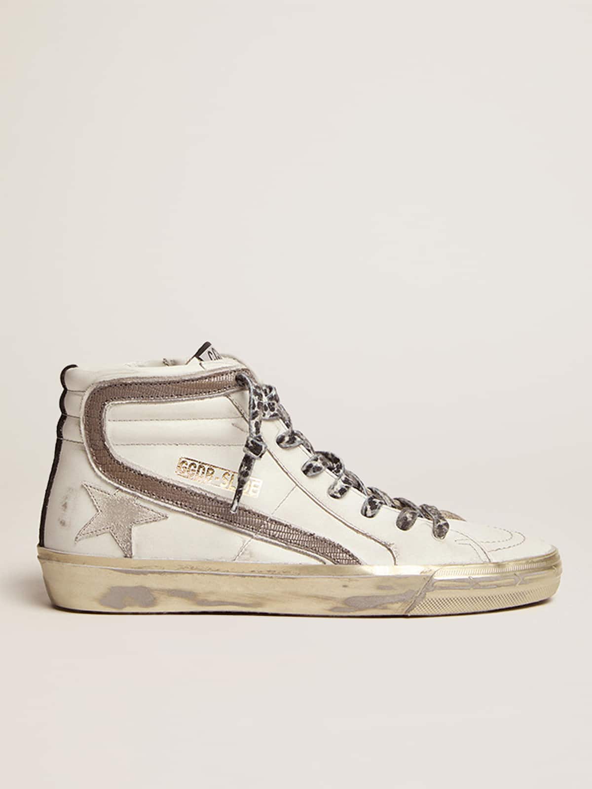 Women | Slide with Star White Suede & Leather Flash | White x Black x Taupe - Image 2