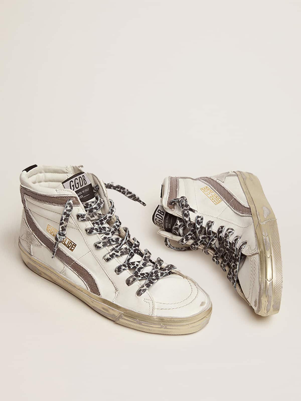 Women | Slide with Star White Suede & Leather Flash | White x Black x Taupe - Image 3