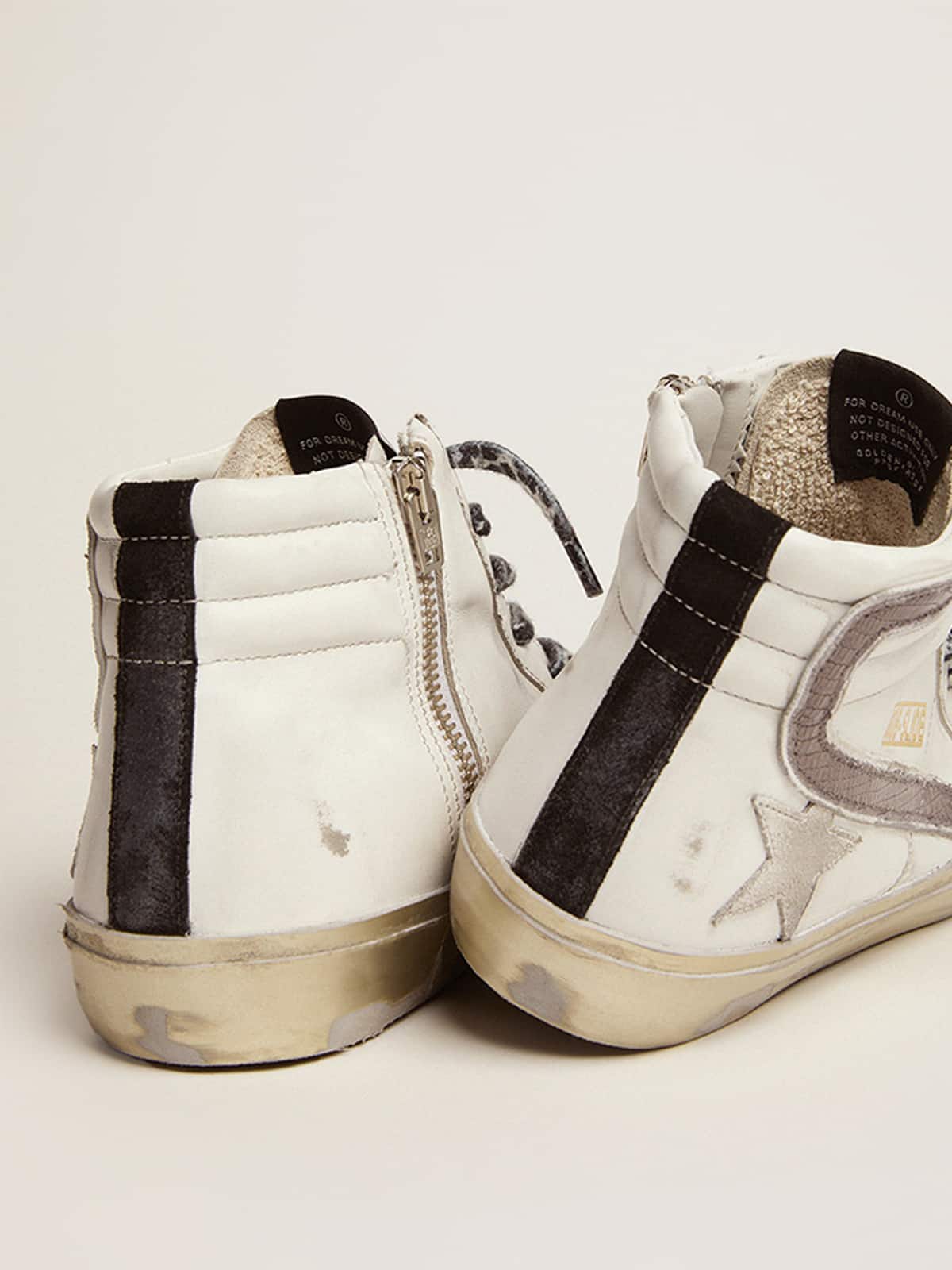 Women | Slide with Star White Suede & Leather Flash | White x Black x Taupe - Image 4