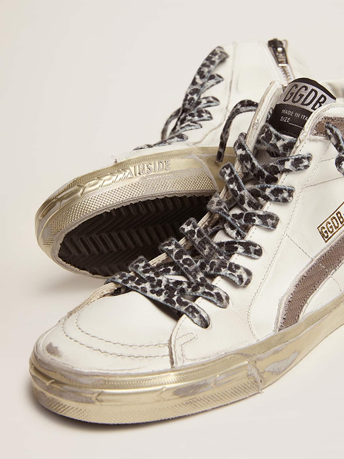 Women | Slide with Star White Suede & Leather Flash | White x Black x Taupe - Image 7
