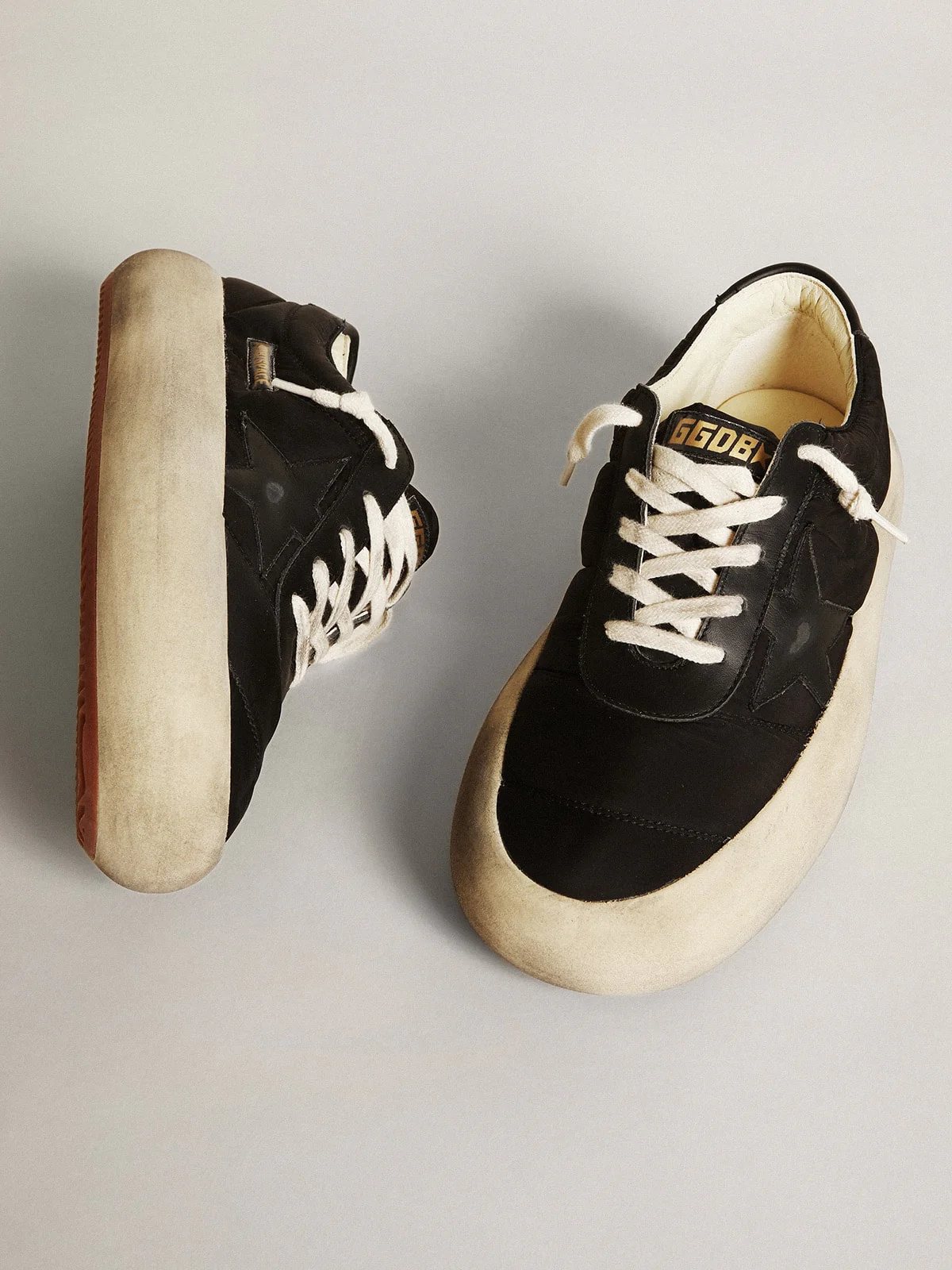 Women | Space-Star Shoes Black Nylon with Black Leather Star & Heel Tab | Black - Image 5