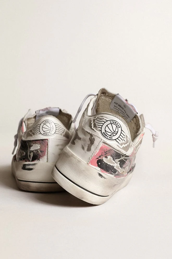 Women | Stardan Lab Leather with All-Over Paint Splatters | Pink x Black x Cream Over Painted - Image 7