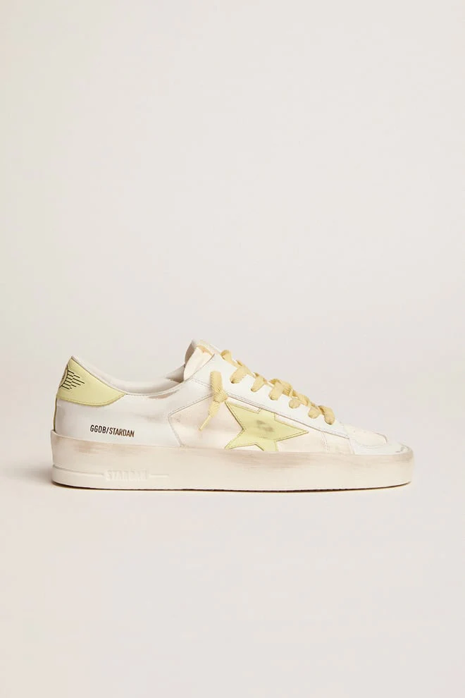 Women | Stardan Milk-White Nappa with Yellow Leather Star & Heel Tab | White x Light Yellow - Image 3