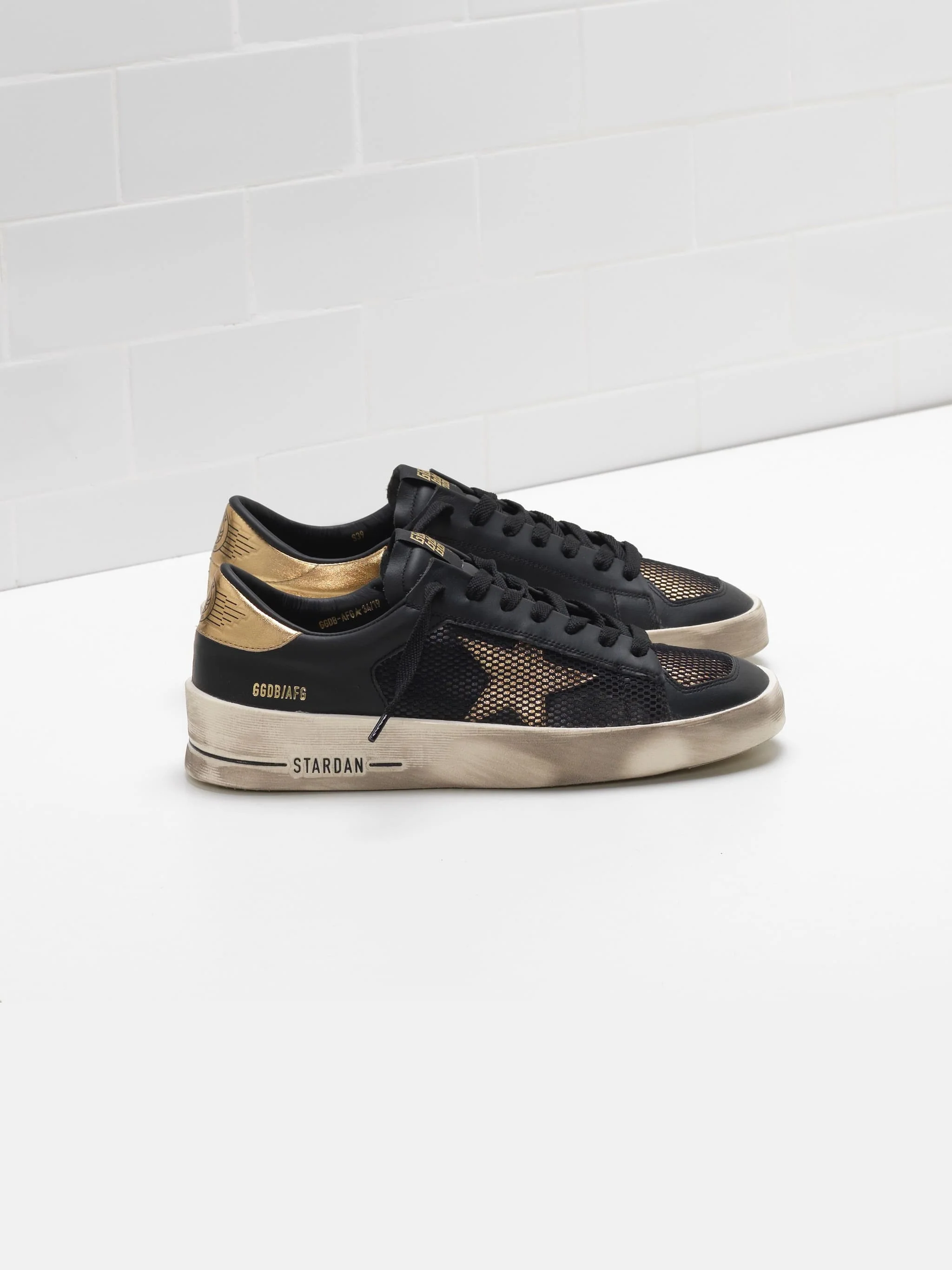 Women | Stardan Sneakers Black & Gold Leather with Mesh Inserts - Image 5