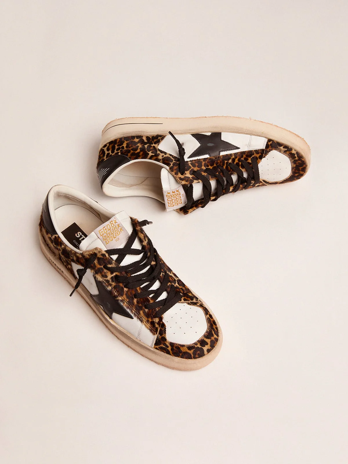 Women | Stardan Sneakers Leopard-Print Pony Skin & Black Star | Beige Brown Leo x White x Black