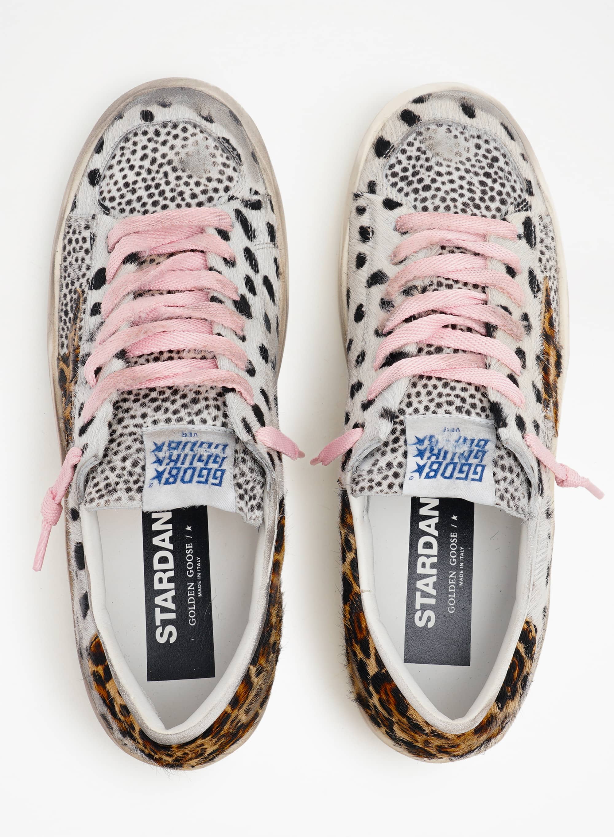 Women | Stardan Sneakers Polka-Dot Pony Skin with Leopard-Print Pony Skin Star | Black White x Beige Brown Leo - Image 6