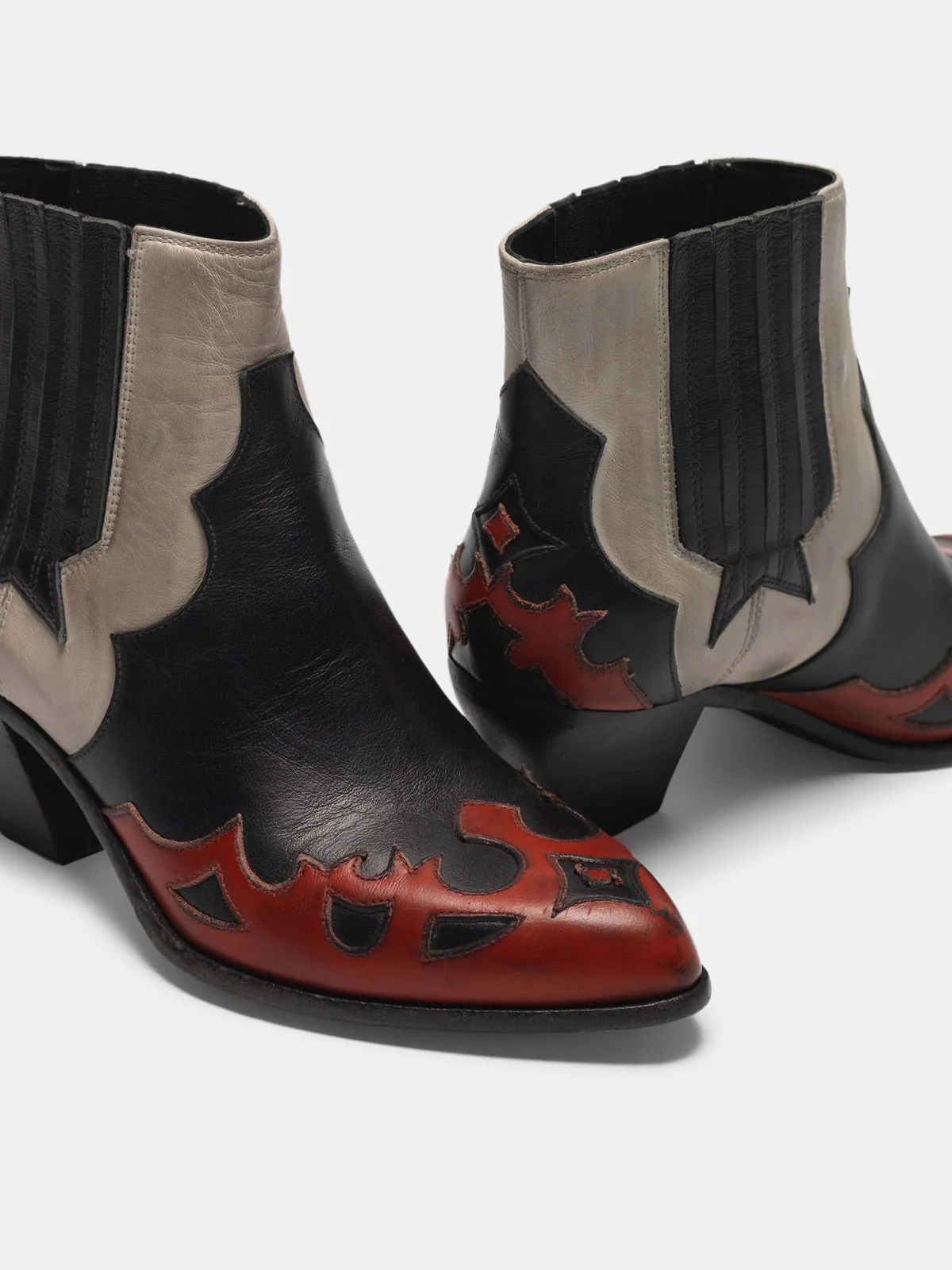 Women | Sunset Flowers Ankle Boots Leather with Decoration On The Upper