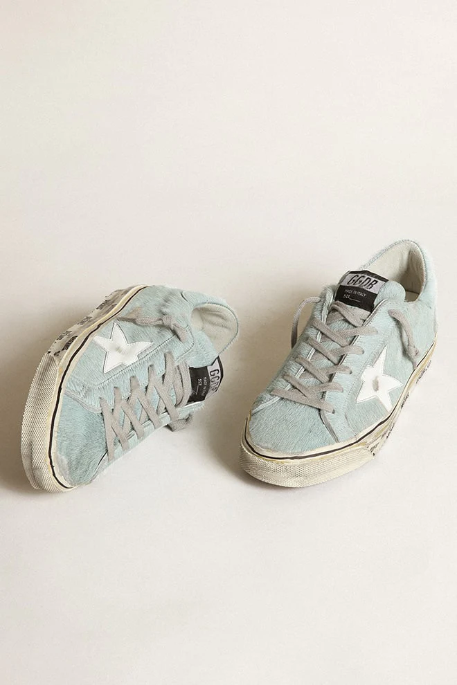 Women | Super-Star Aquamarine with White Star & Grey Laces | Aquamarine x White - Image 2