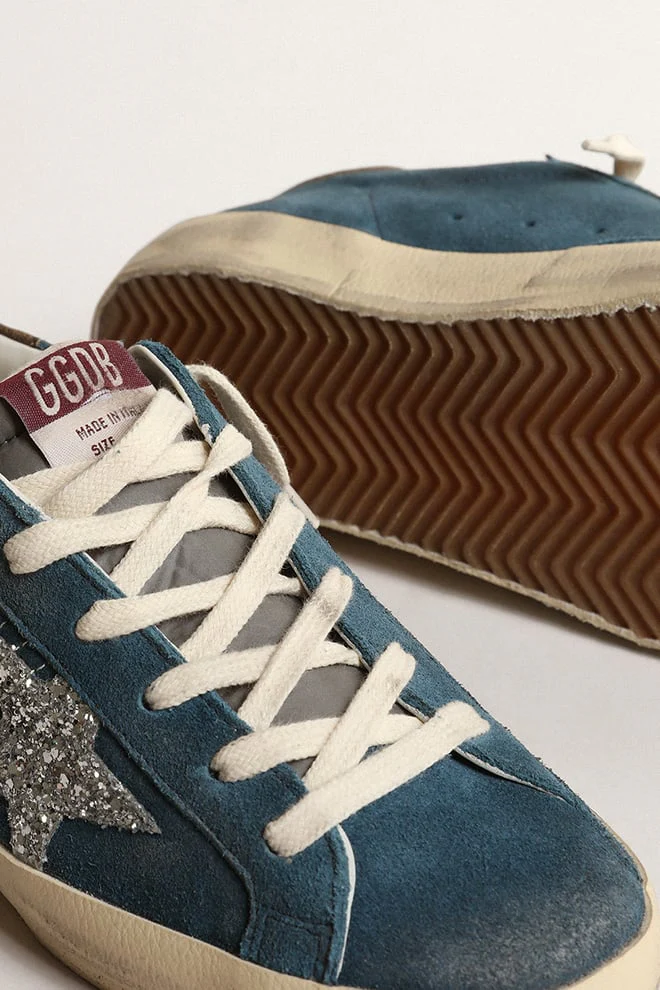 Women | Super-Star Blue Suede with Silver Glitter Star | Blue x Grey x Silver x Black - Image 3