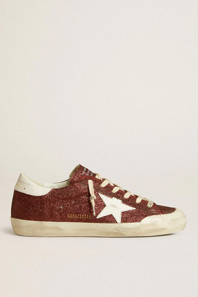 Women | Super-Star Burgundy Glitter with Star & White Heel Tab | Bordeaux x White - Image 3