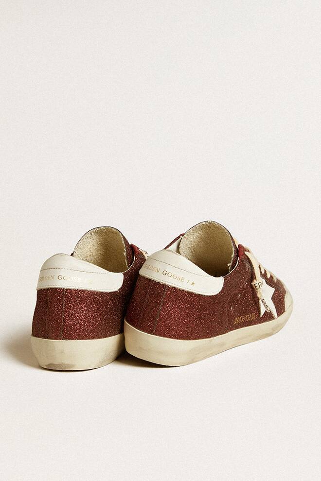 Women | Super-Star Burgundy Glitter with Star & White Heel Tab | Bordeaux x White - Image 4
