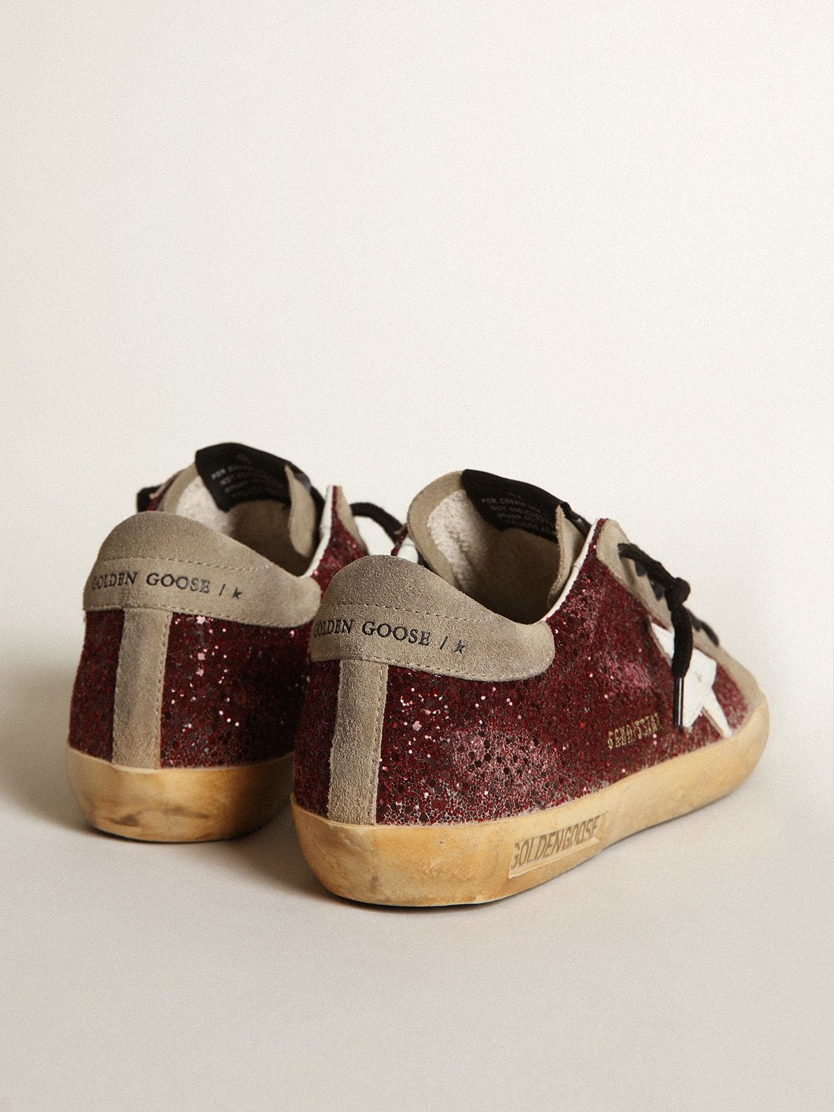 Women | Super-Star Burgundy Glitter with White Leather Star & Dove-Gray Suede Tongue | Bordeaux x Taupe x White - Image 4