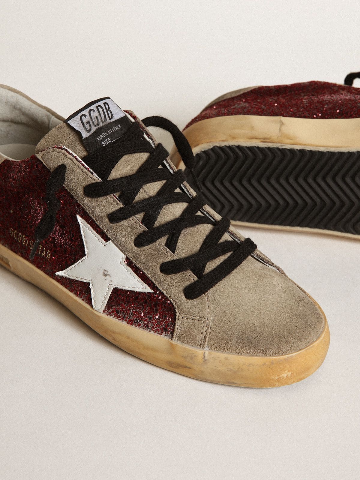 Women | Super-Star Burgundy Glitter with White Leather Star & Dove-Gray Suede Tongue | Bordeaux x Taupe x White - Image 6