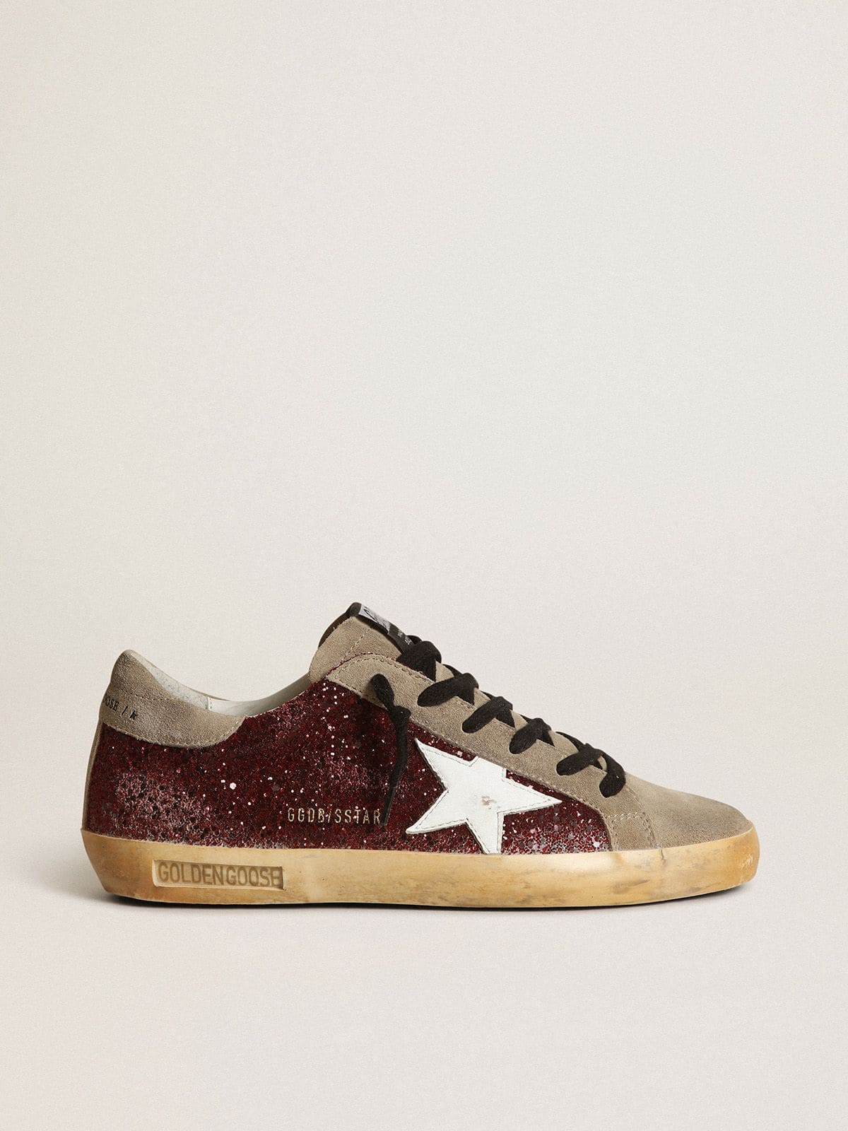 Women | Super-Star Burgundy Glitter with White Leather Star & Dove-Gray Suede Tongue | Bordeaux x Taupe x White - Image 7
