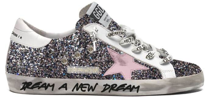 Women | Super-Star Glitter with Pink Star & White Heel Tab | Grey Pink x White x Pink