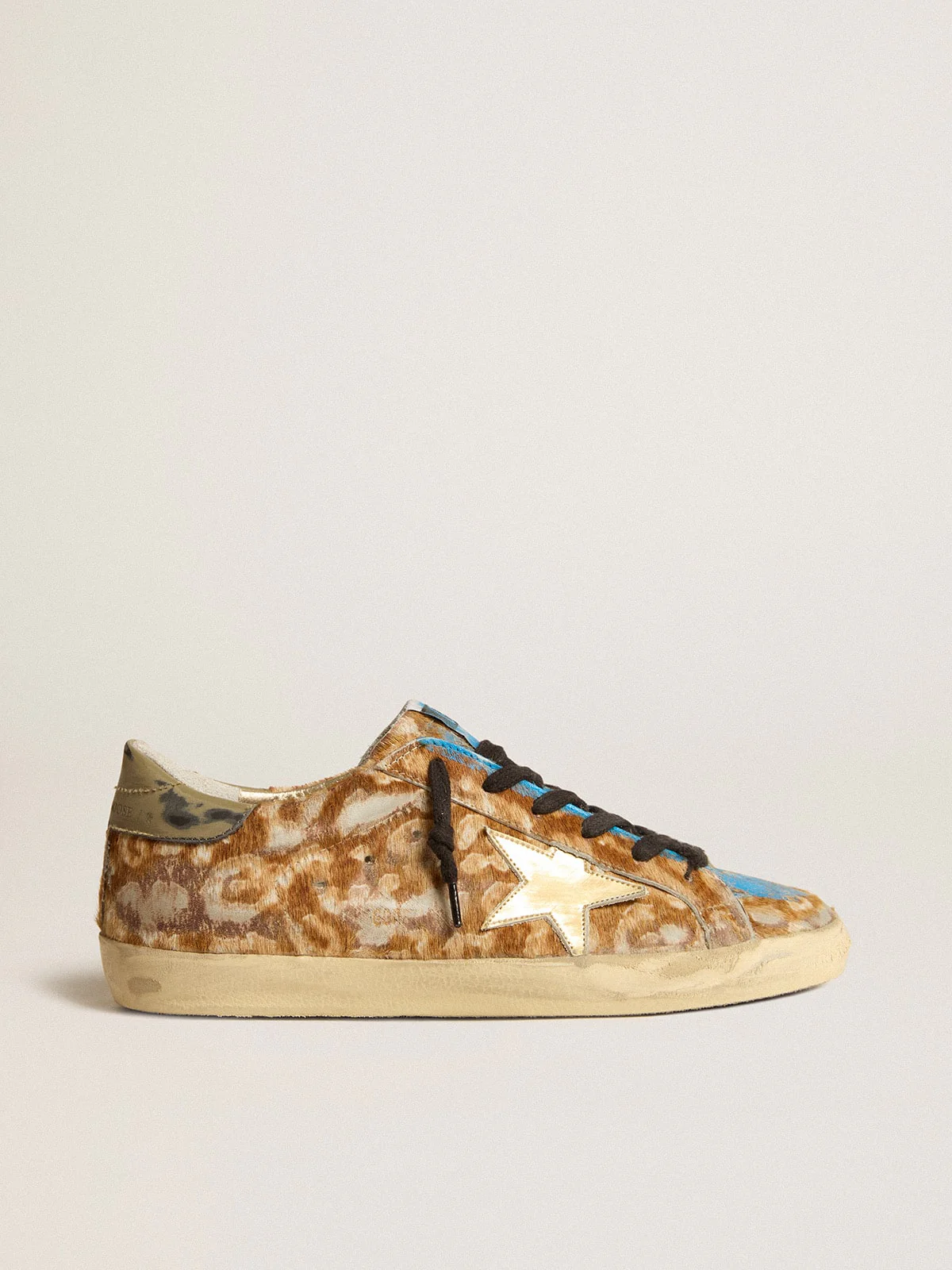Women | Super-Star Lab Leopard Pony Skin with Gold Star & Gray Heel Tab | Leo Hazelnut x Light Grey x Gold x Grey x Blue - Image 7