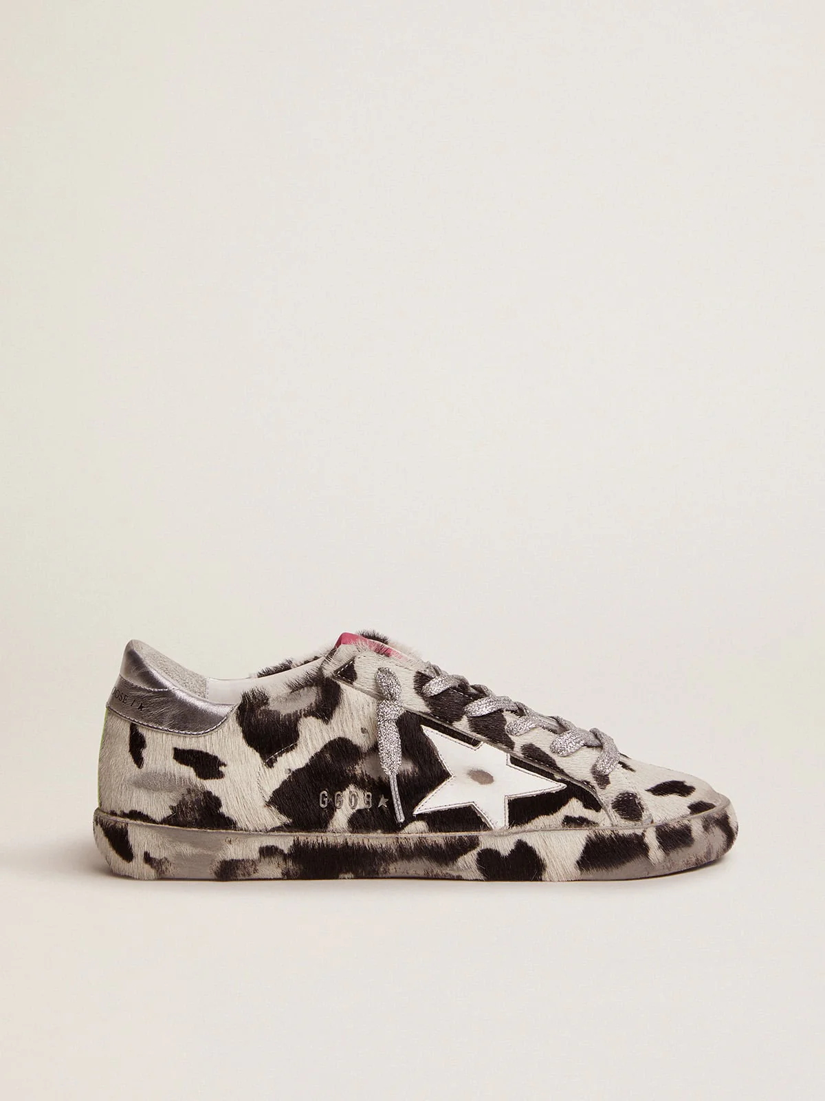 Women | Super-Star Lab Sneakers Cow-Print Pony Skin & White Leather Star | White Black Cow x White x Silver x Fluo Yellow - Image 5