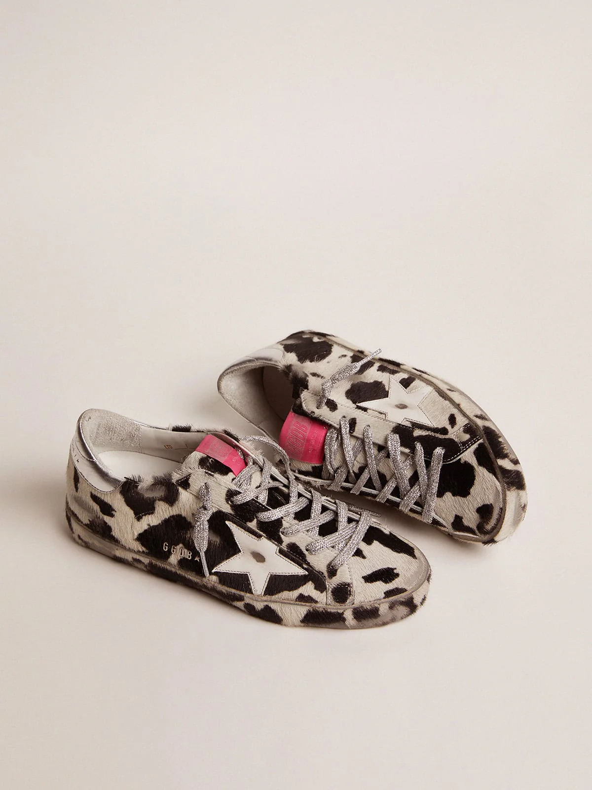 Women | Super-Star Lab Sneakers Cow-Print Pony Skin & White Leather Star | White Black Cow x White x Silver x Fluo Yellow - Image 6
