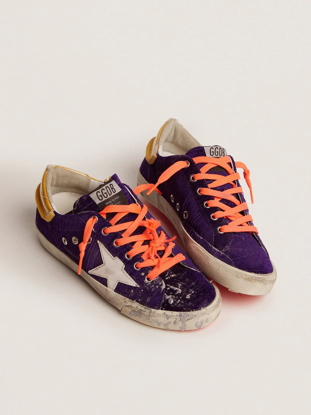 Women | Super-Star Lab Sneakers Purple Velvet with Pvc Heel Tab | Purple x White x Beige - Image 2