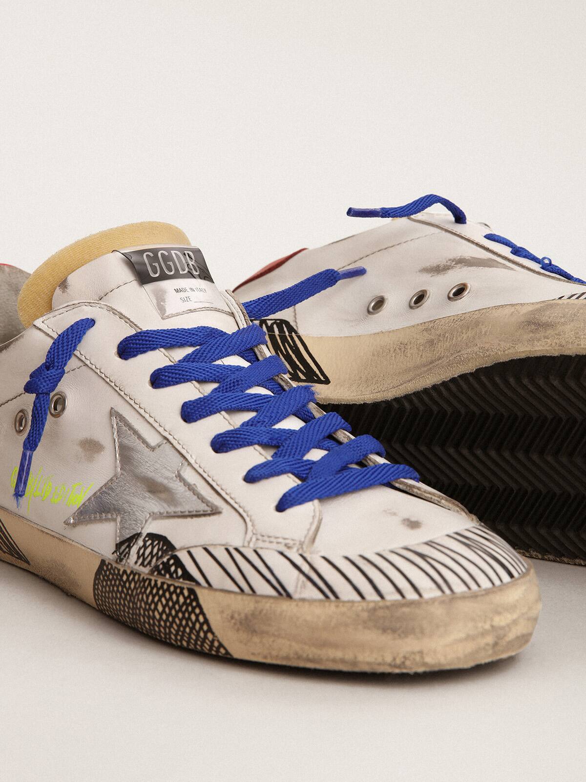 Women | Super-Star Lab Sneakers White Leather & Multi-Foxing-Effect Print | White x Silver x Red x Black