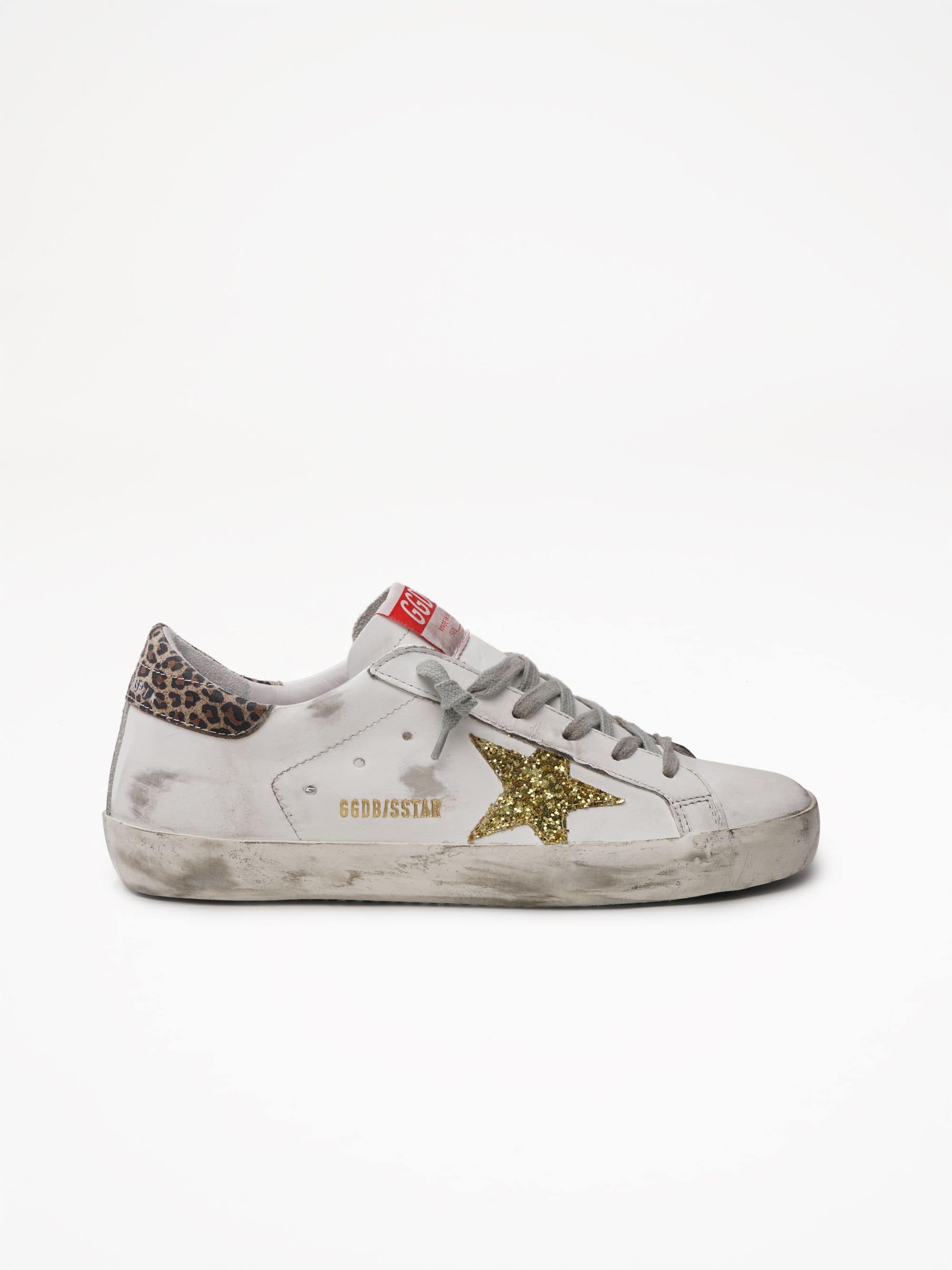 Women | Super-Star Leather Upper Glitter Star Leopard Suede | White x Gold Yellow x Beige Brown Leo - Image 2