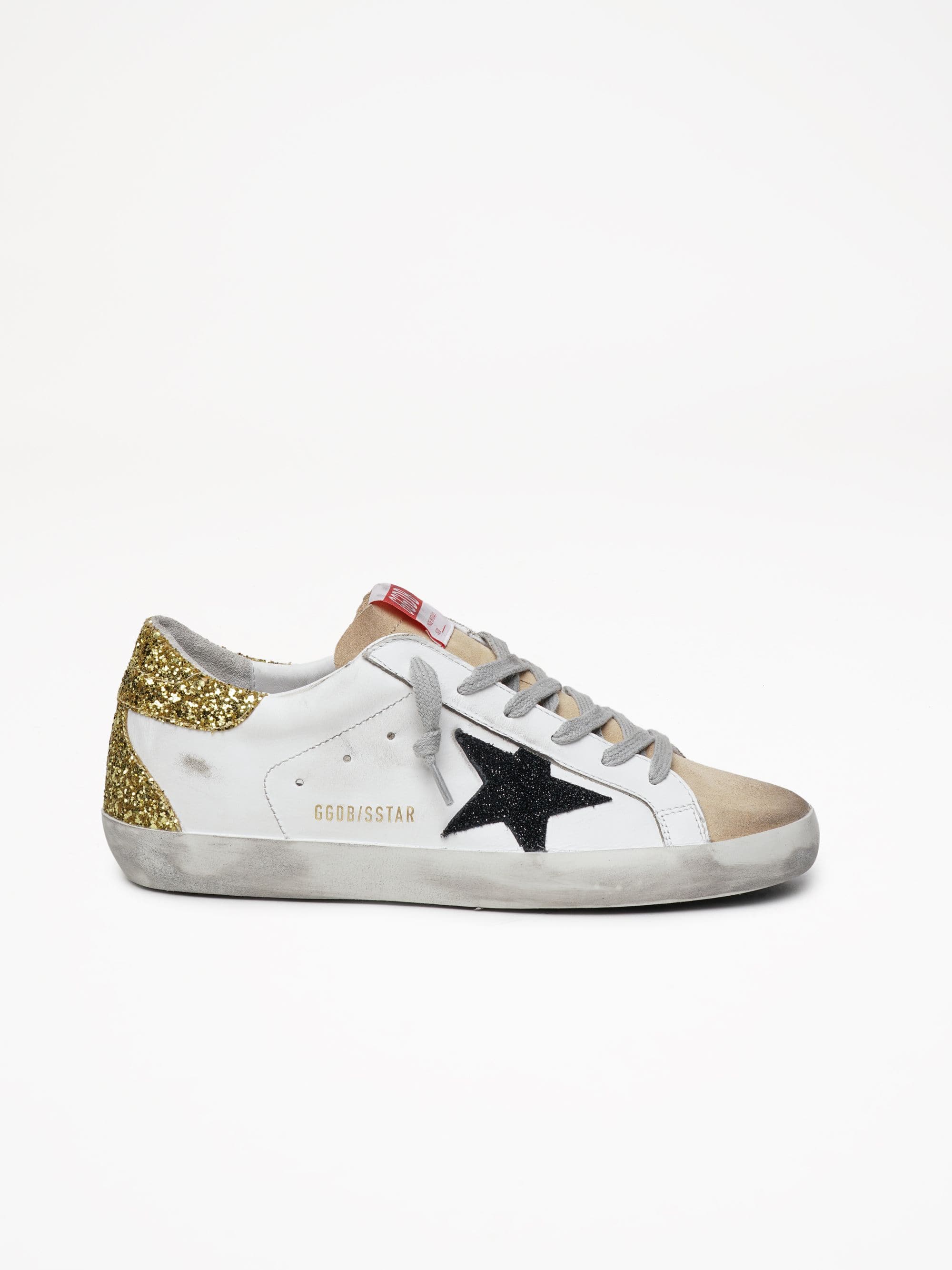 Women | Super-Star Leather Upper Suede Star Glitter Heel | Cappuccino x White x Black x Gold - Image 2