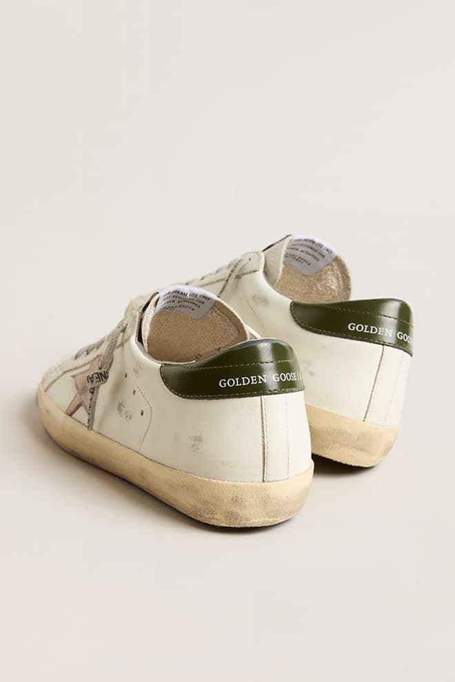 Women | Super-Star Leather with Pink Star & Green Heel Tab | White x Light Pink x Dark Green - Image 2