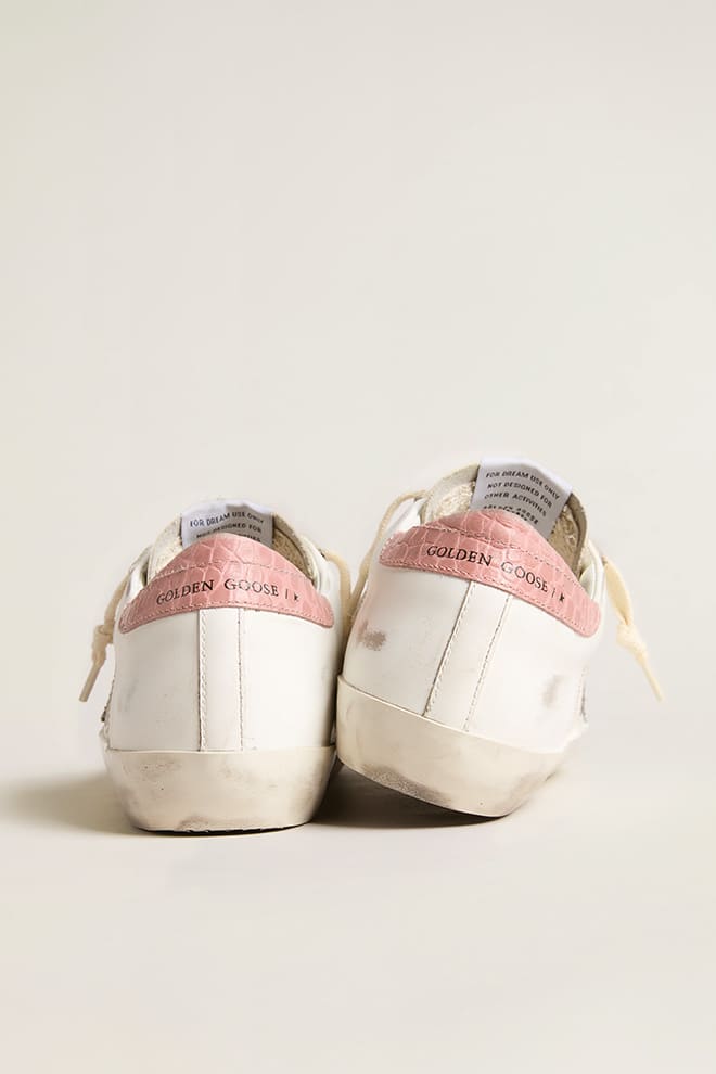 Women | Super-Star Leather with Silver Glitter Star & Pink Heel Tab | White x Silver x Pink - Image 3