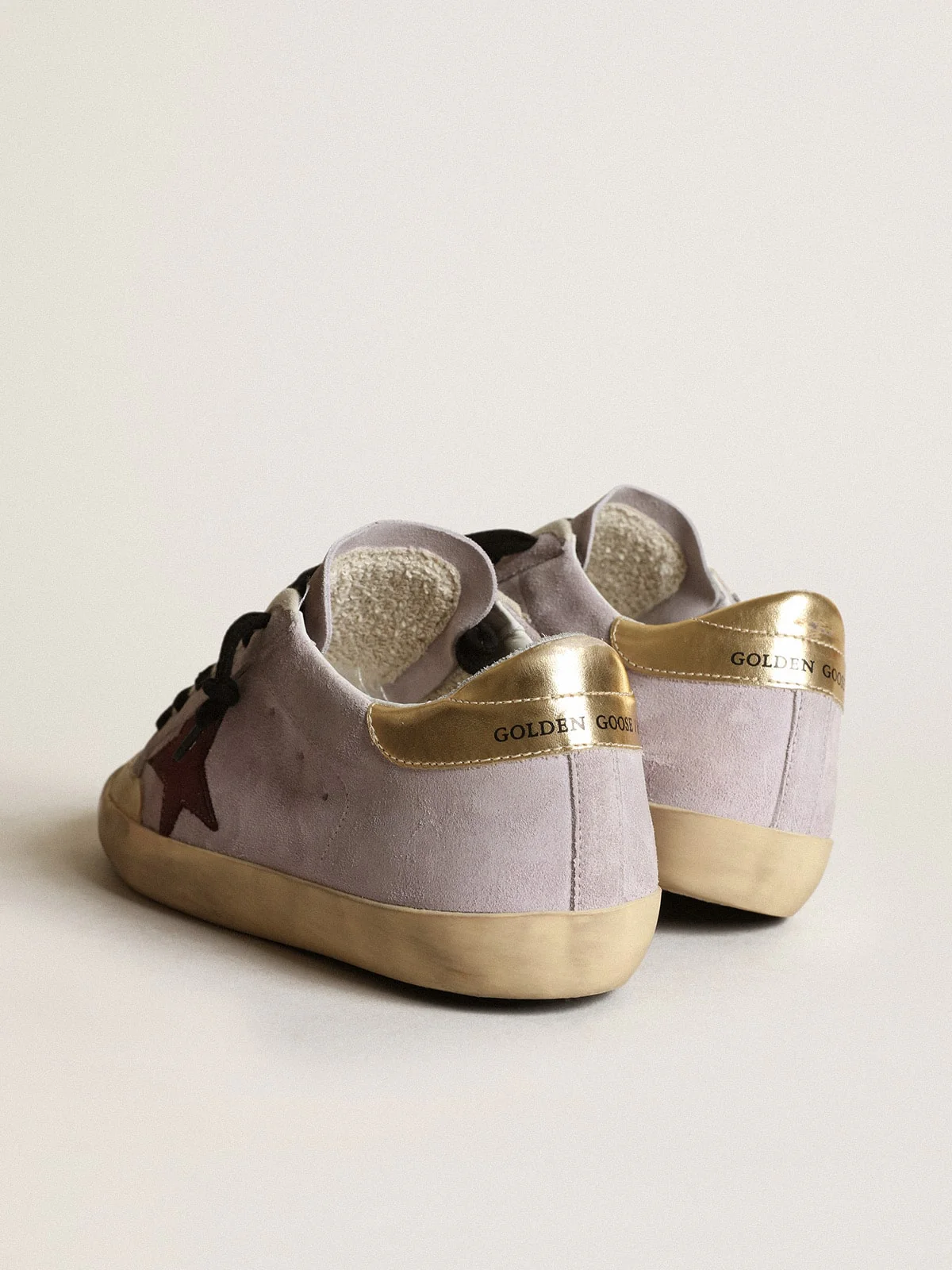 Women | Super-Star Lilac Suede with A Brown Star & Gold Heel Tab | Lilac x Chocolate Brown x Gold