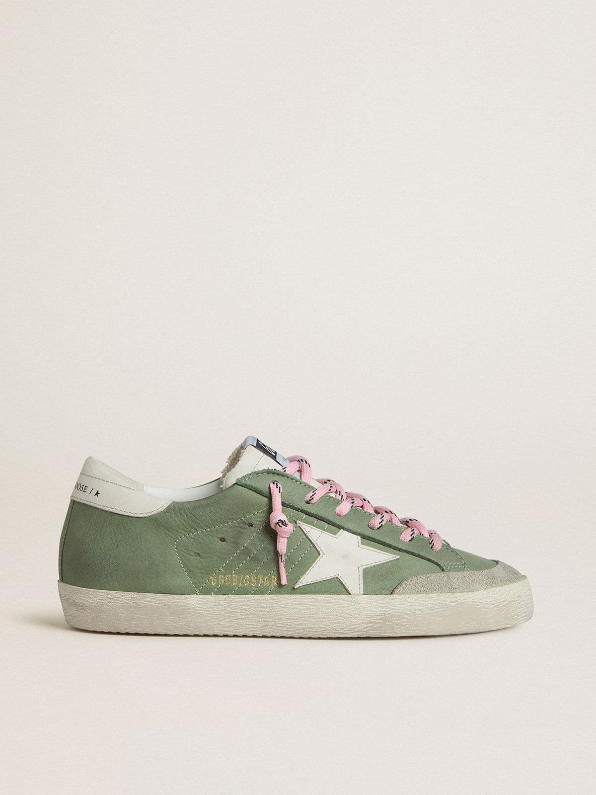 Women | Super-Star Ltd Green Nubuck with White Leather Star & Heel Tab | Light Green x White - Image 3