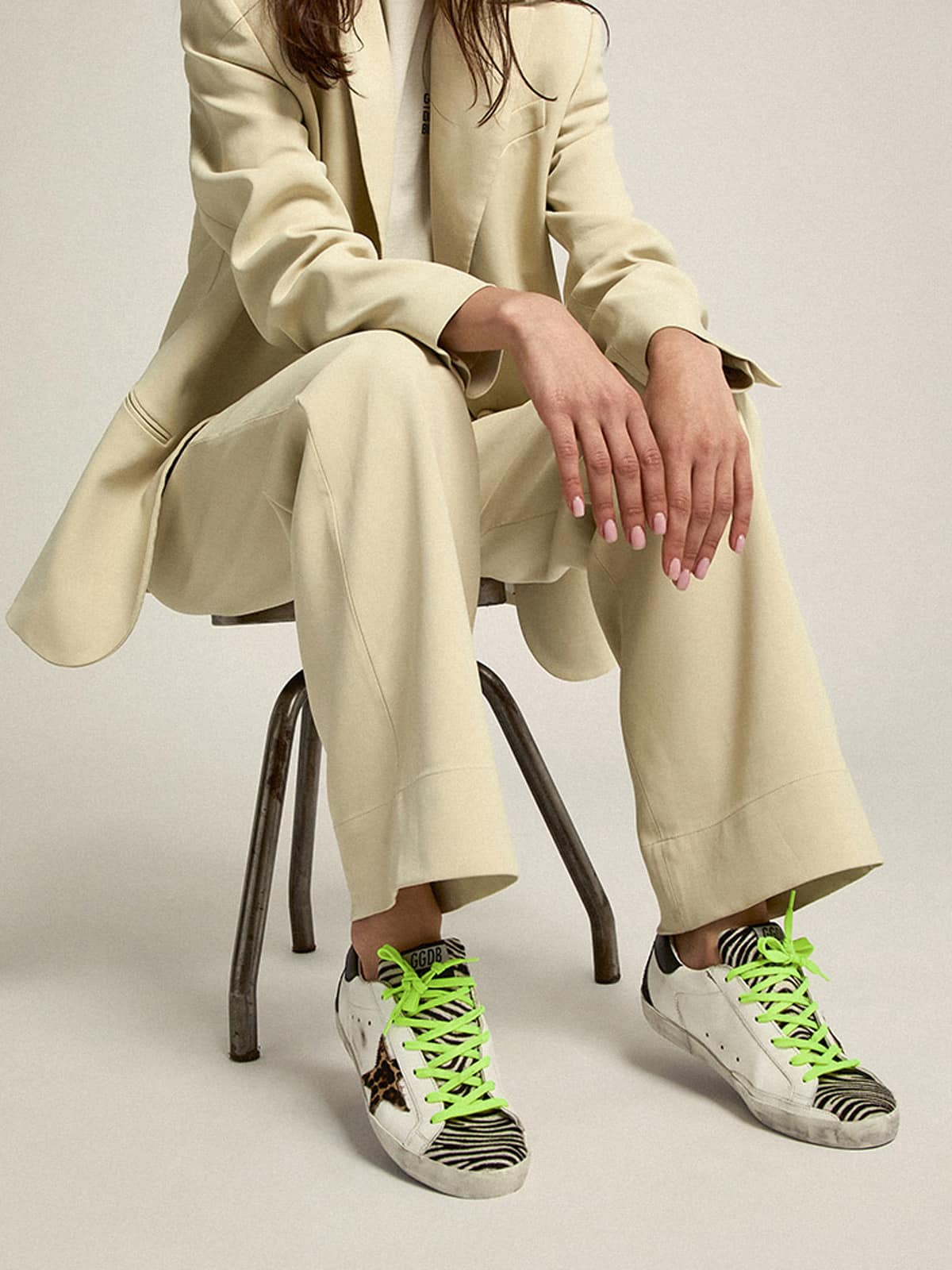 Women | Super-Star Ltd Sneakers with Animal-Print Pony Skin Tongue & Star | White x Black Zebra x Brown Beige Black x Black