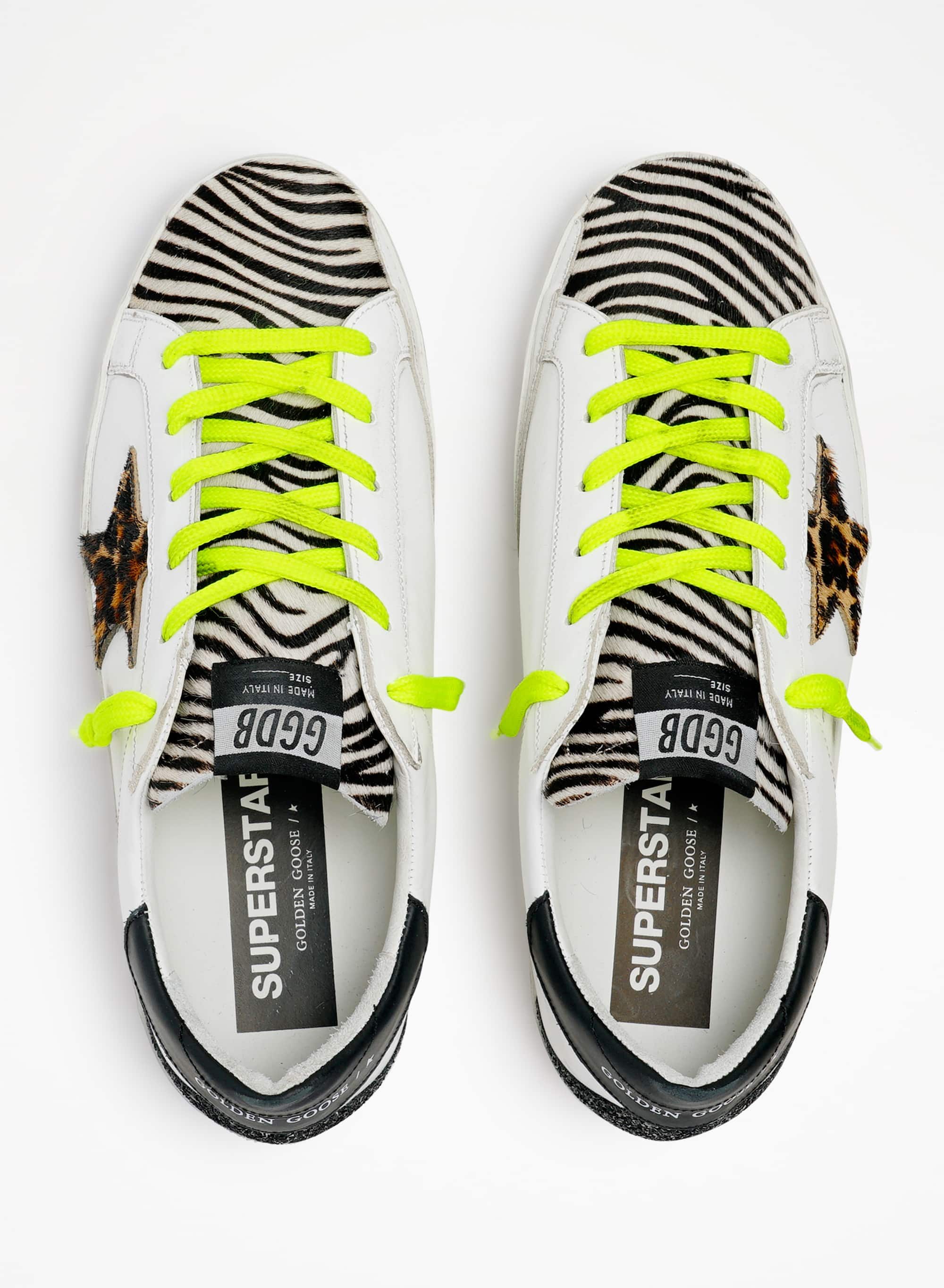 Women | Super-Star Ltd Sneakers with Animal-Print Pony Skin Tongue & Star | White x Black Zebra x Brown Beige Black x Black - Image 3
