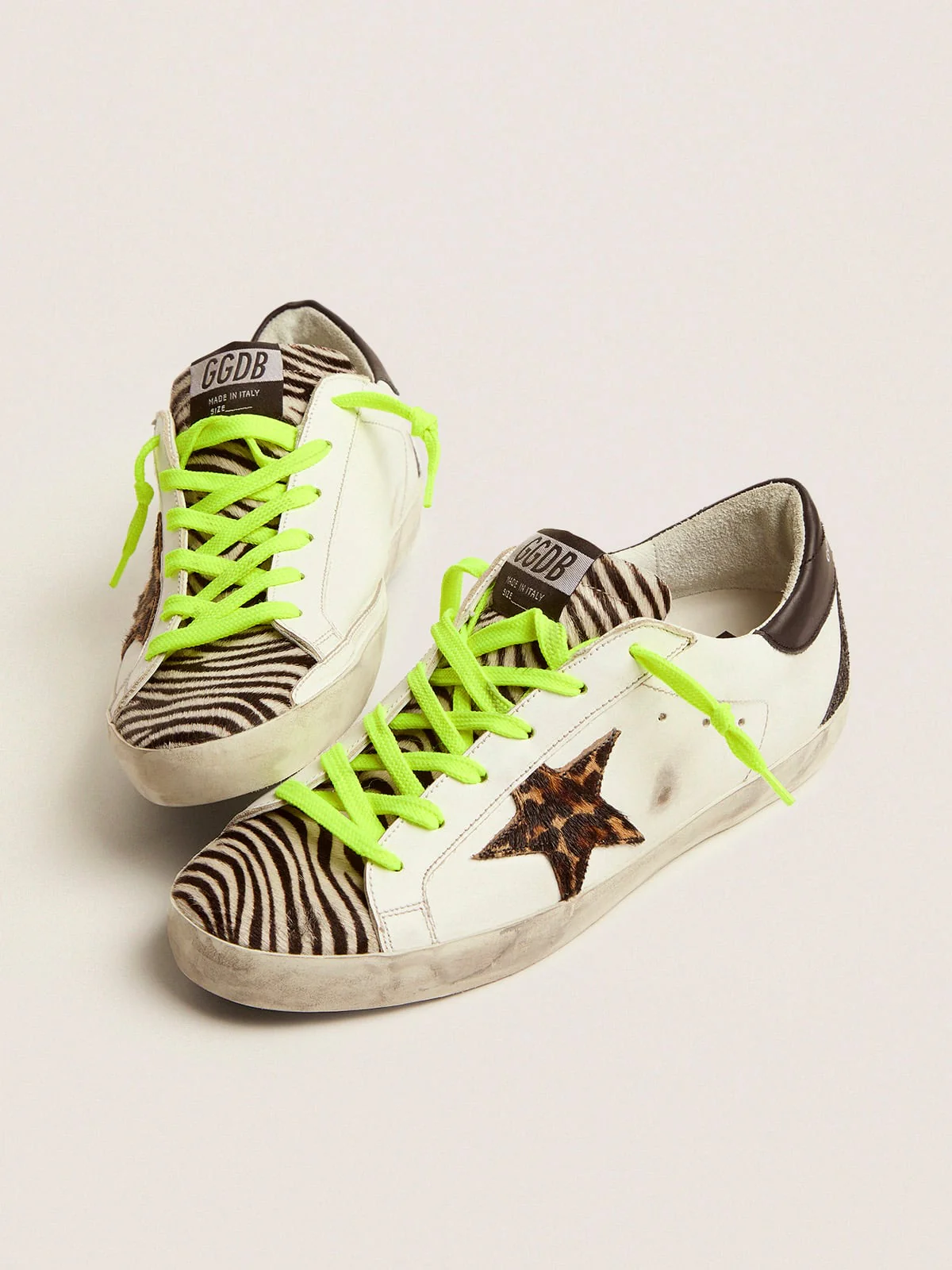 Women | Super-Star Ltd Sneakers with Animal-Print Pony Skin Tongue & Star | White x Black Zebra x Brown Beige Black x Black - Image 4