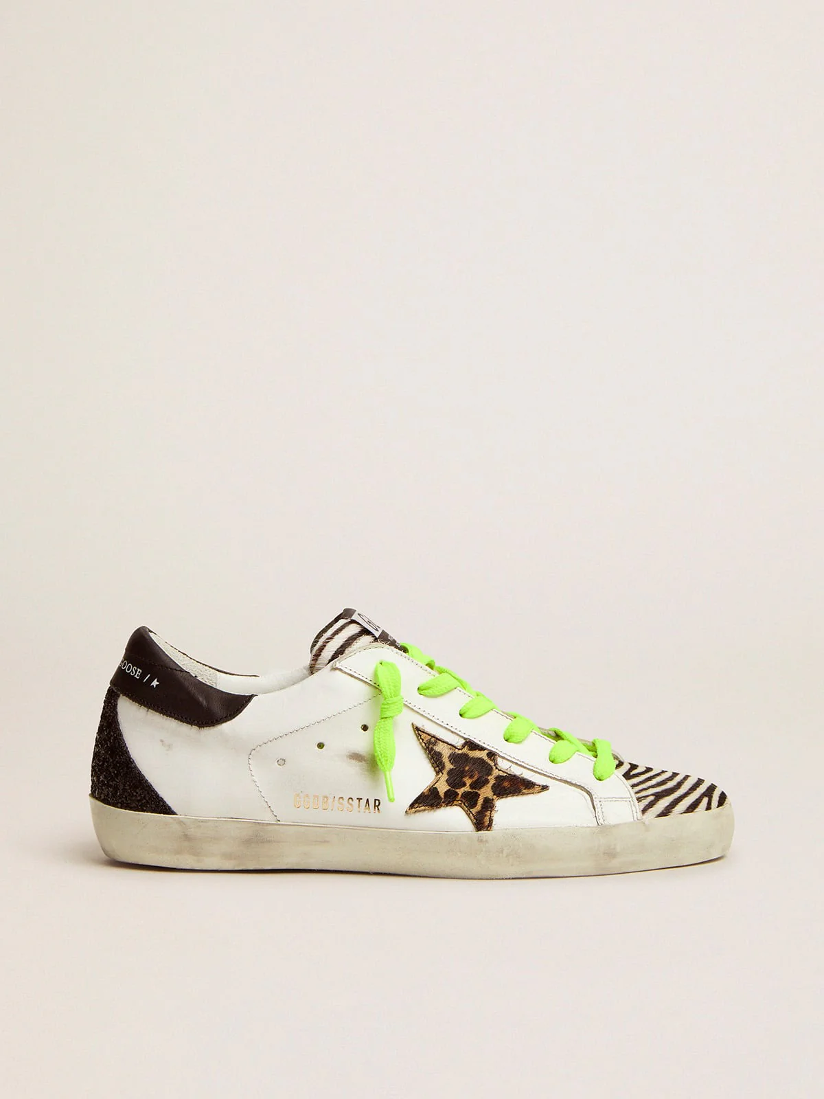 Women | Super-Star Ltd Sneakers with Animal-Print Pony Skin Tongue & Star | White x Black Zebra x Brown Beige Black x Black - Image 6