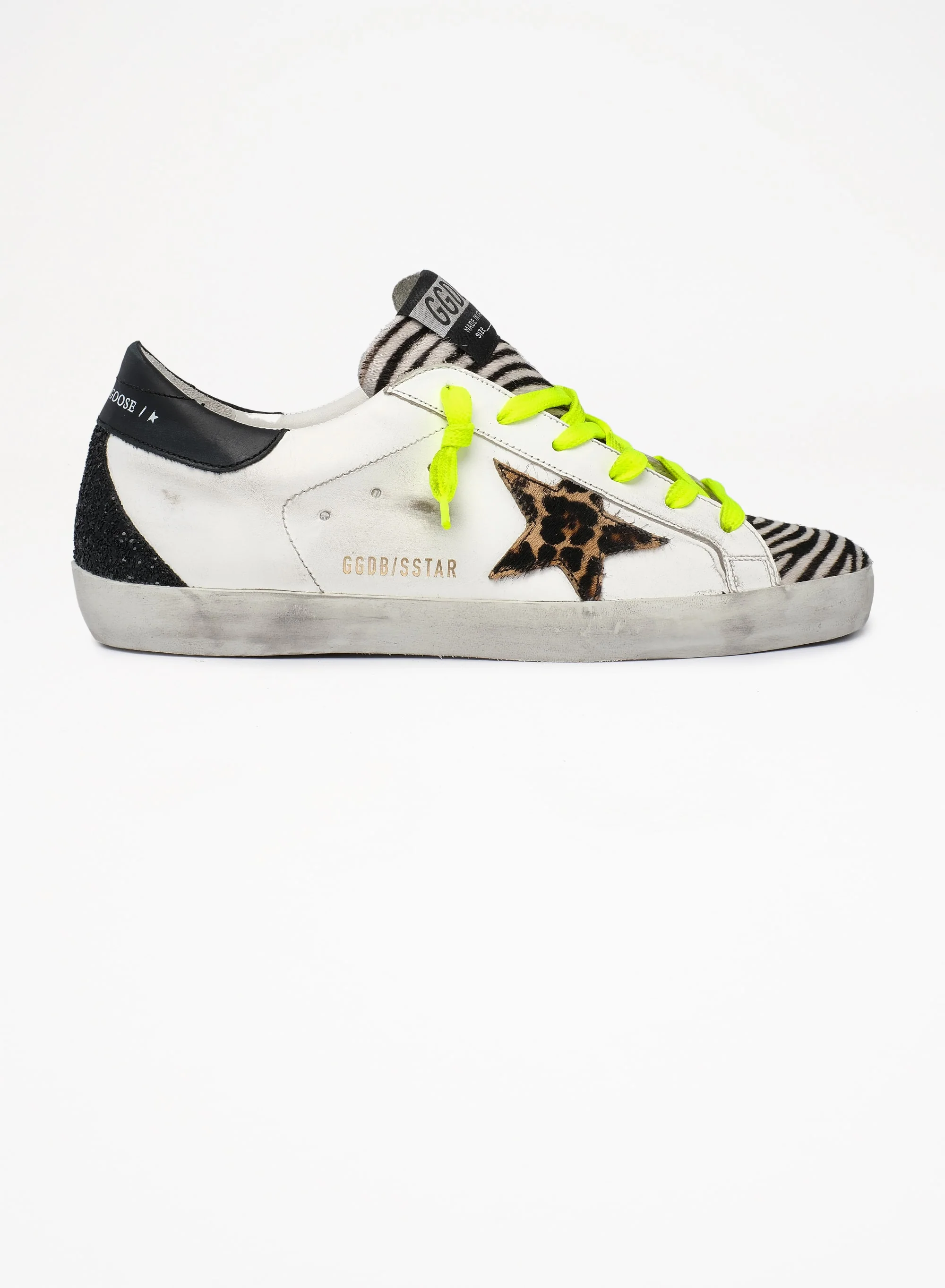 Women | Super-Star Ltd Sneakers with Animal-Print Pony Skin Tongue & Star | White x Black Zebra x Brown Beige Black x Black - Image 8
