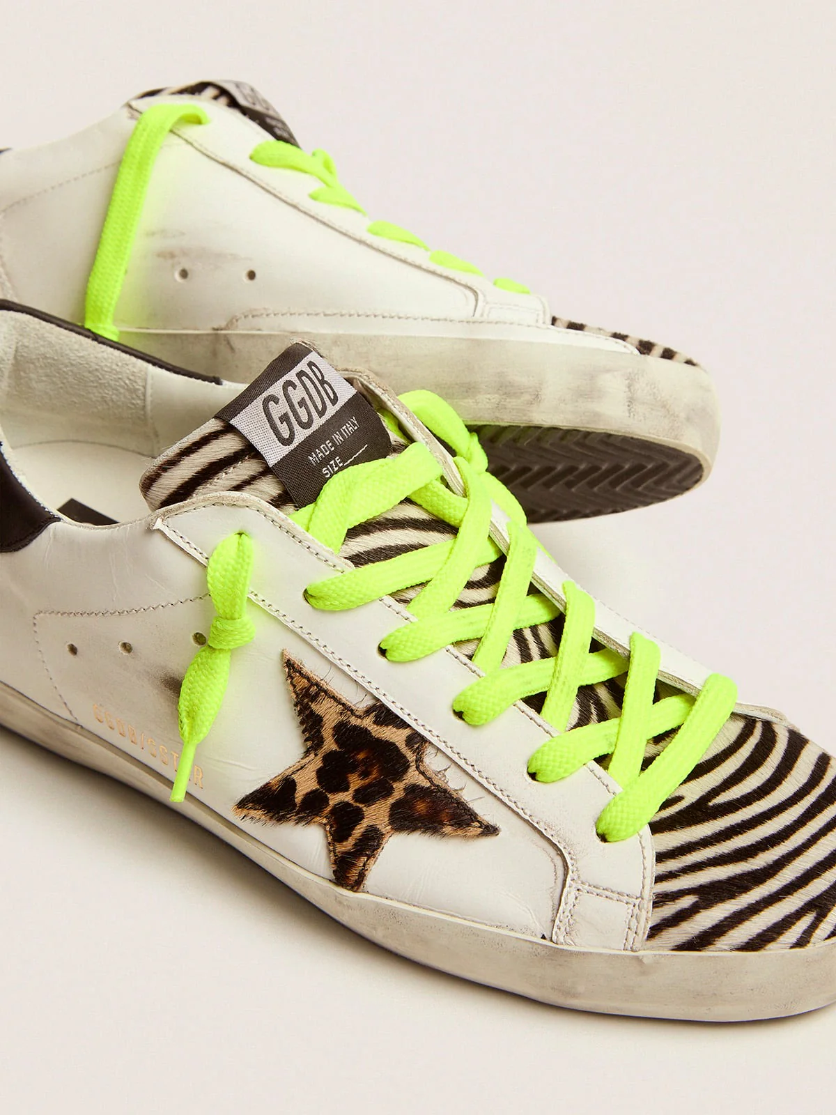 Women | Super-Star Ltd Sneakers with Animal-Print Pony Skin Tongue & Star | White x Black Zebra x Brown Beige Black x Black - Image 9