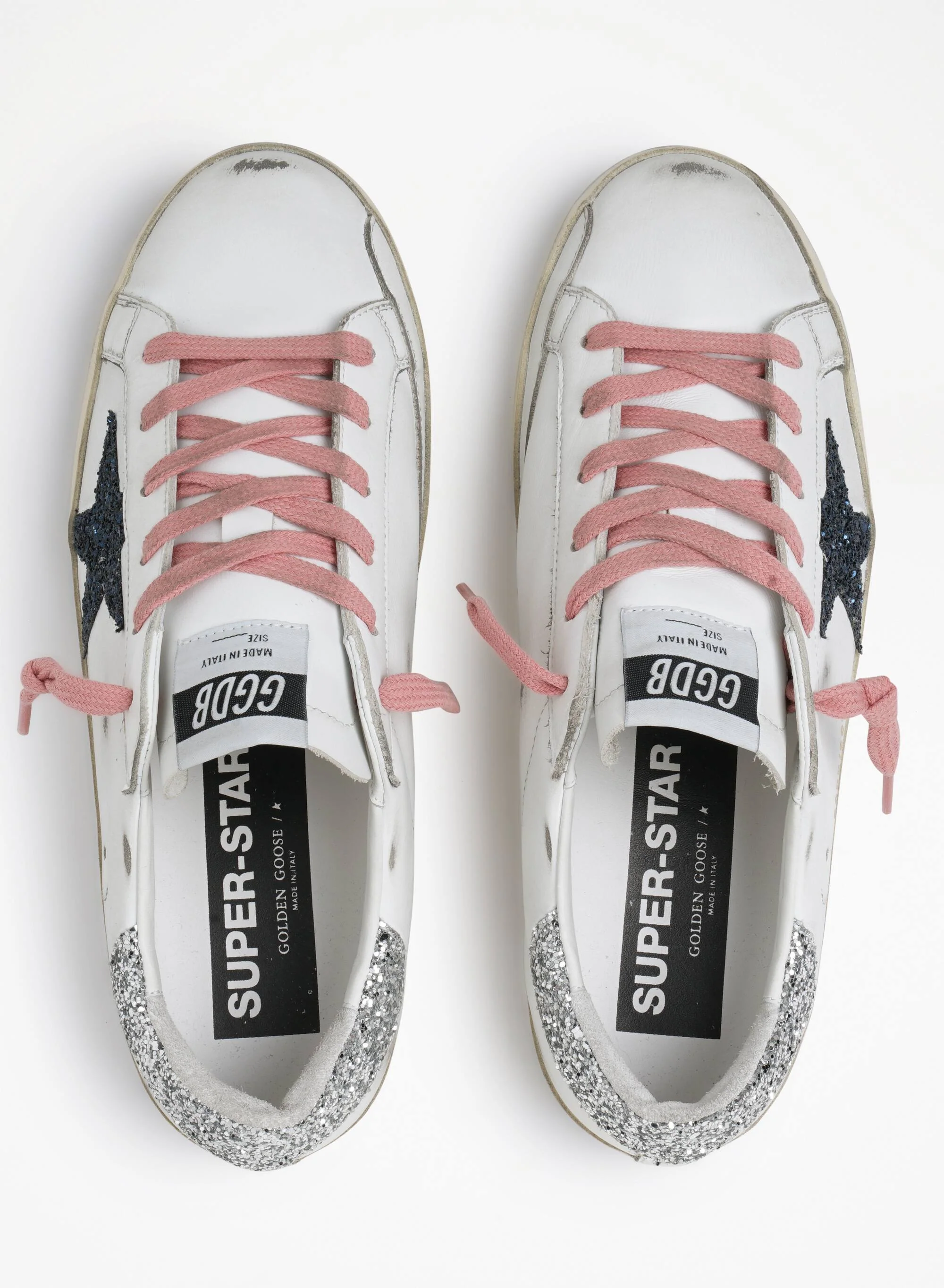 Women | Super-Star Ltd Sneakers with Colored Glitter Star & Heel Tab | White x Dark Blue x Silver - Image 2