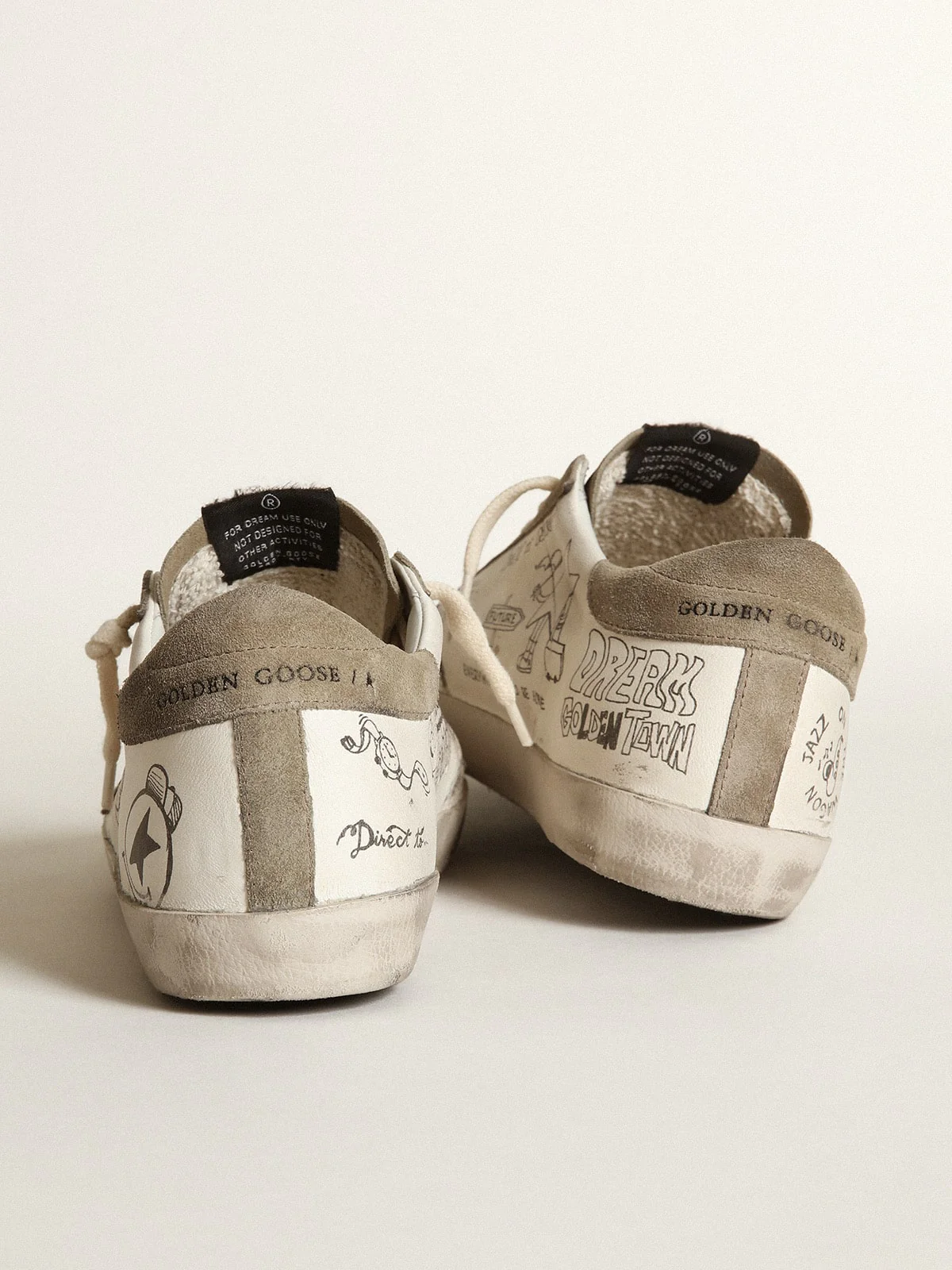 Women | Super-Star Nappa with Gray Star & Heel Tab & Black Lettering | White x Taupe - Image 2