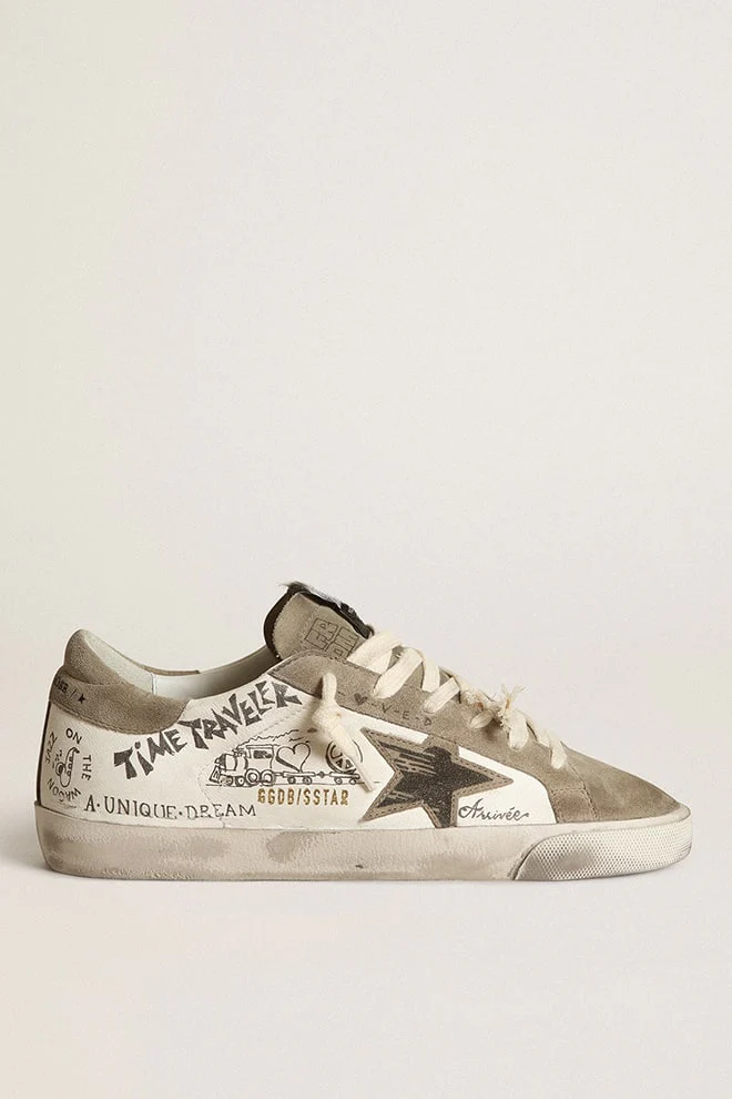 Women | Super-Star Nappa with Gray Star & Heel Tab & Black Lettering | White x Taupe - Image 3