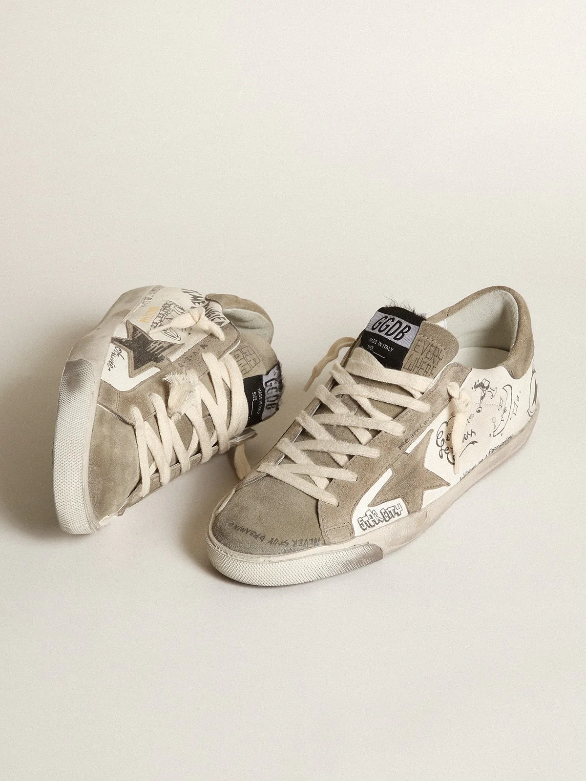 Women | Super-Star Nappa with Gray Star & Heel Tab & Black Lettering | White x Taupe - Image 6