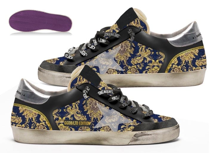 Women | Super-Star Penstar Lab Sneakers Jacquard Brocade with Pvc Star | Navy Gold x Black x Silver - Image 6